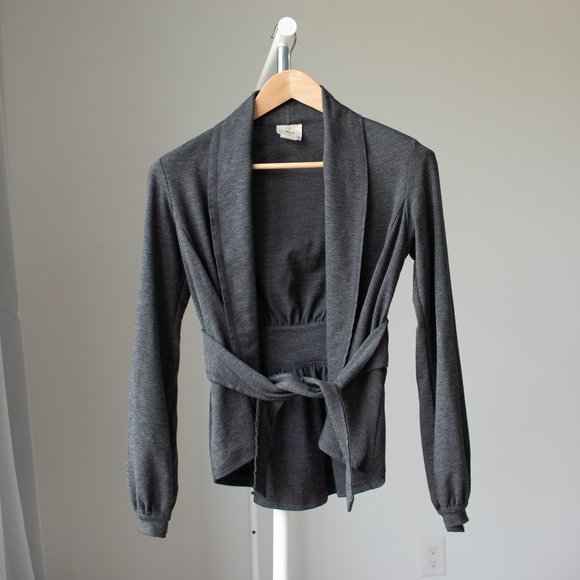 Bija Grey cotton tie sweater/jacket SZ small - Picture 9 of 11